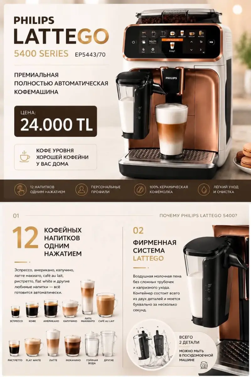 Кофемашина Philips LatteGo 5400 Series EP5443/70, миниатюра 2